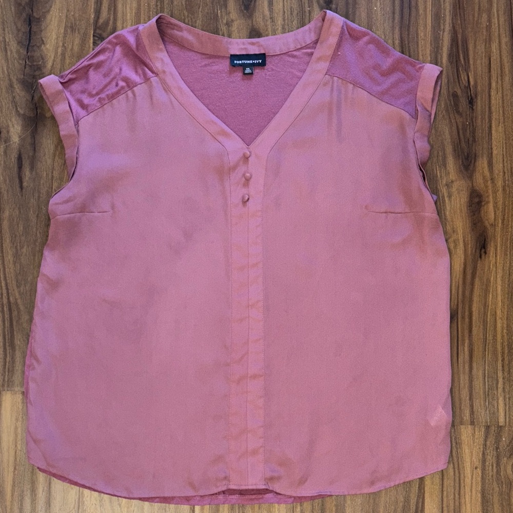 Fortune & Ivy Pink/Mauve V-Neck Cap-Sleeve Blouse